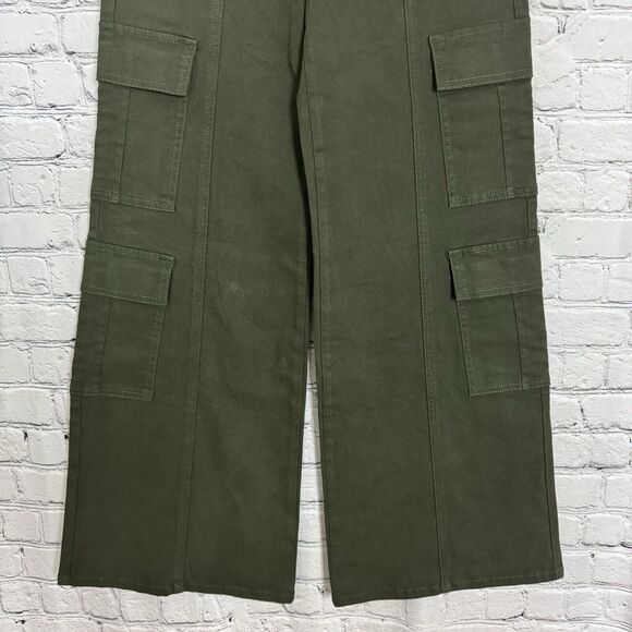 Prosperity Denim Wide Straight Leg Cargo Jeans Womens 25 in Olive Green NWT - Picture 6 of 9